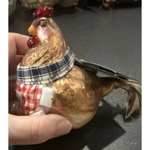 Robert Stanley Brown‎ Chicken Hen Apron Glass Christmas Holiday Ornament NEW